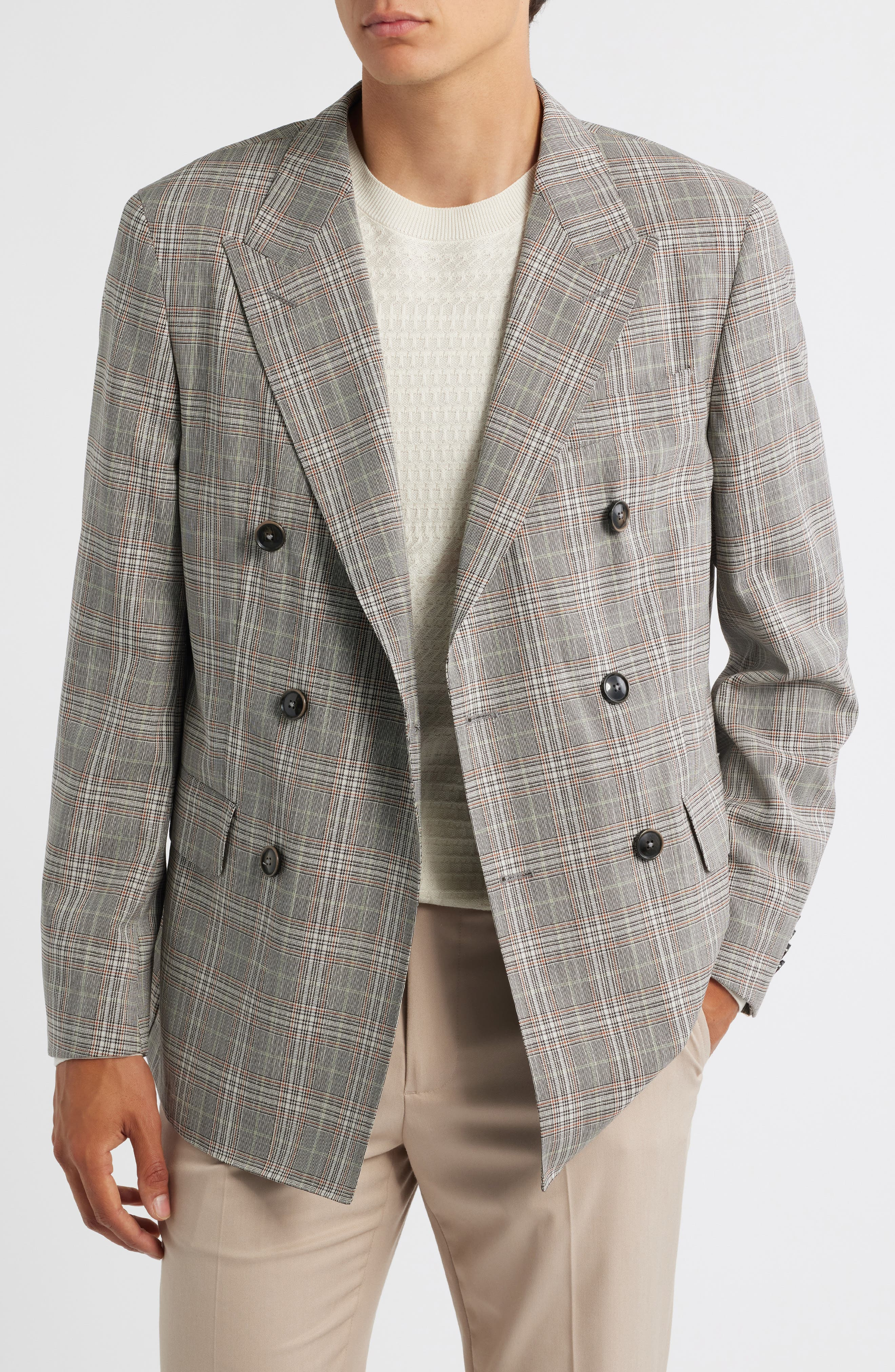 BOSS Heston Slim Fit Plaid Double Breasted Wool Blend Suit Jacket in Med Brown at Nordstrom - 4