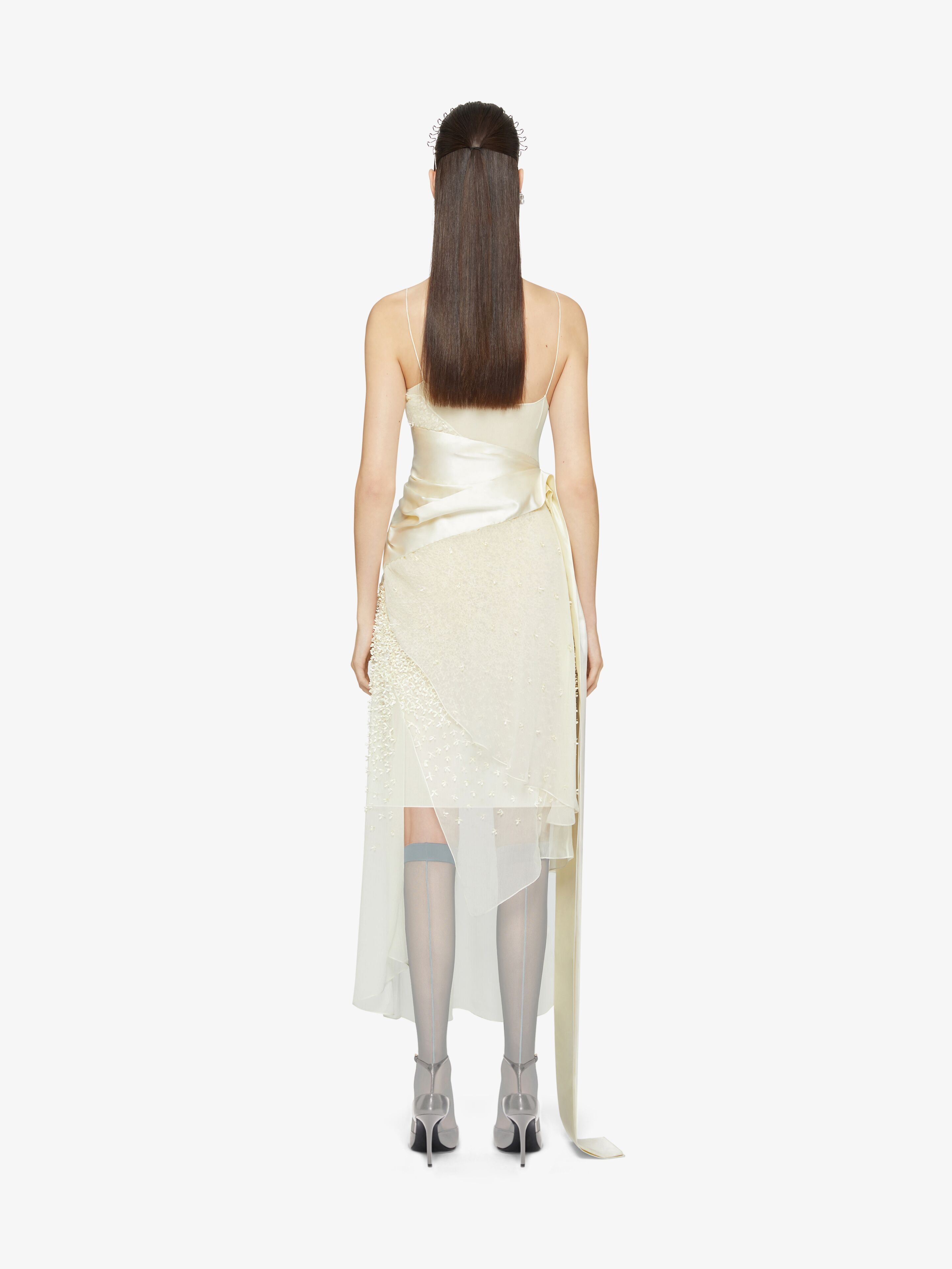 STRAPS DRESS IN SILK MUSLIN WITH EMBROIDERED FLOWERS - 4
