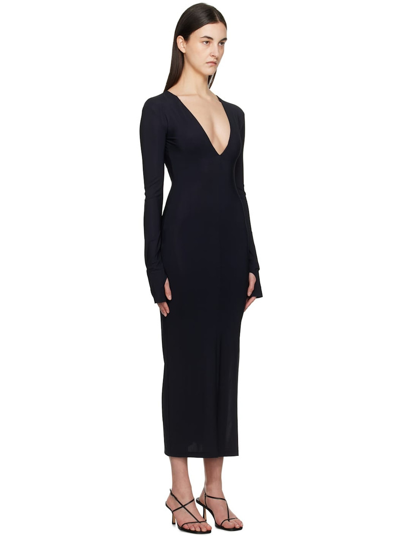 Black Lycra Jersey Pluge Maxi Dress 2