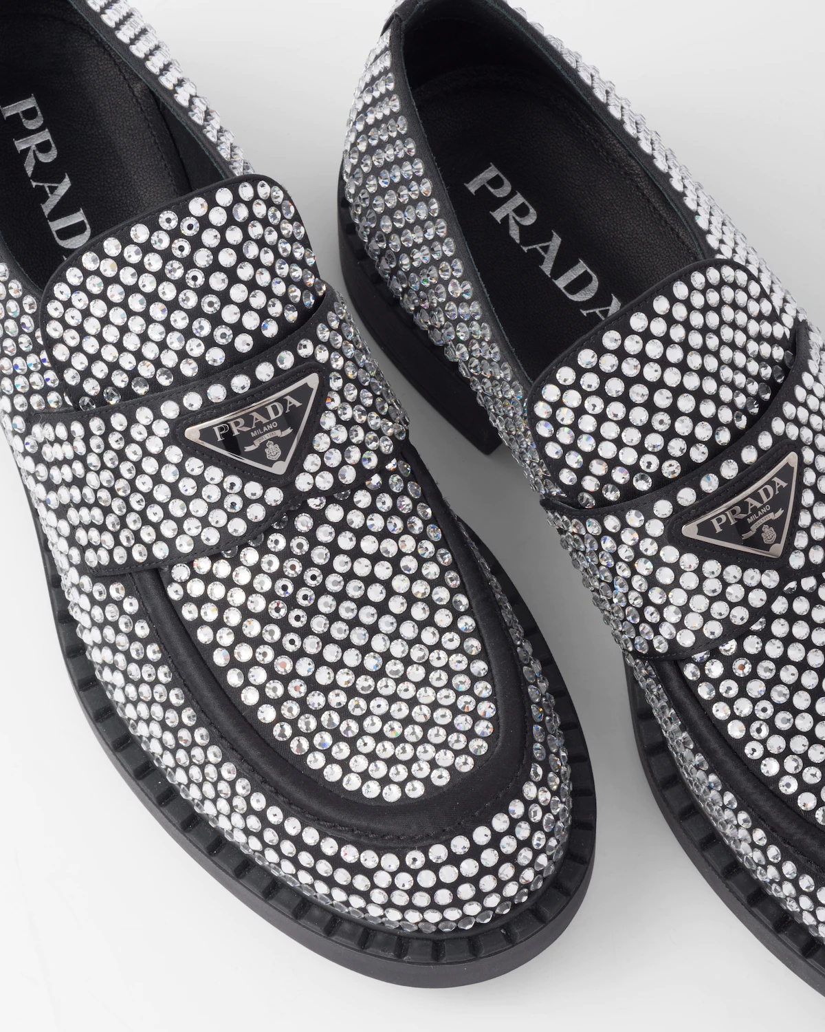 Chocolate satin loafers with crystals - 6