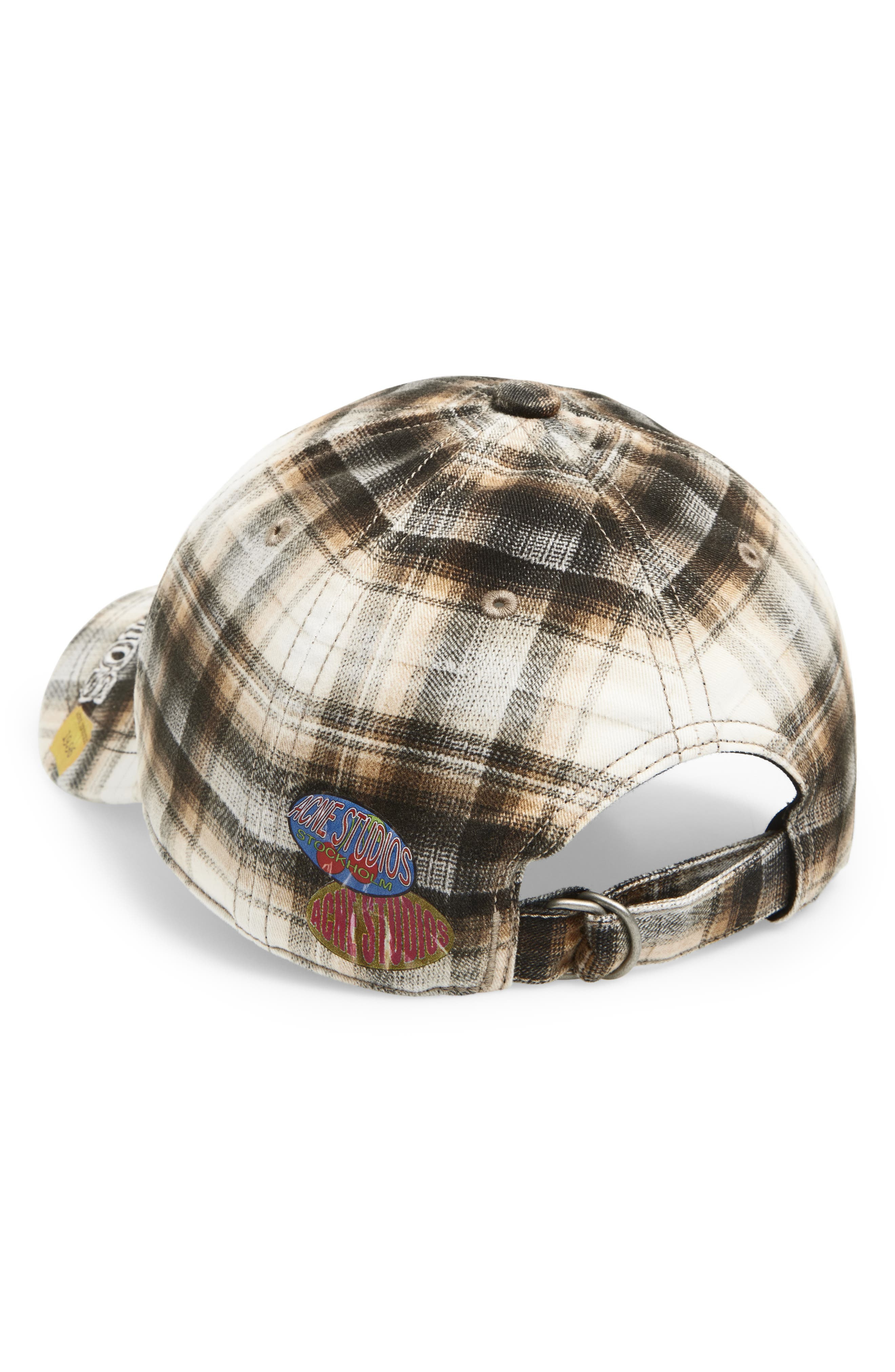 Acne Studios Distressed Plaid Adjustable Baseball Cap in White/Black at Nordstrom - 2