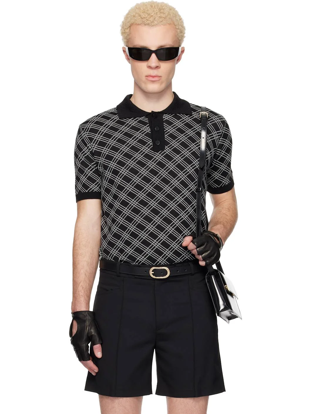 Black Check Jacquard Polo - 1
