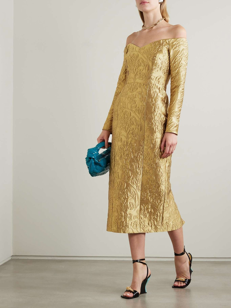 EMILIA WICKSTEAD Burleigh off-the-shoulder metallic floral-brocade midi dress outlook