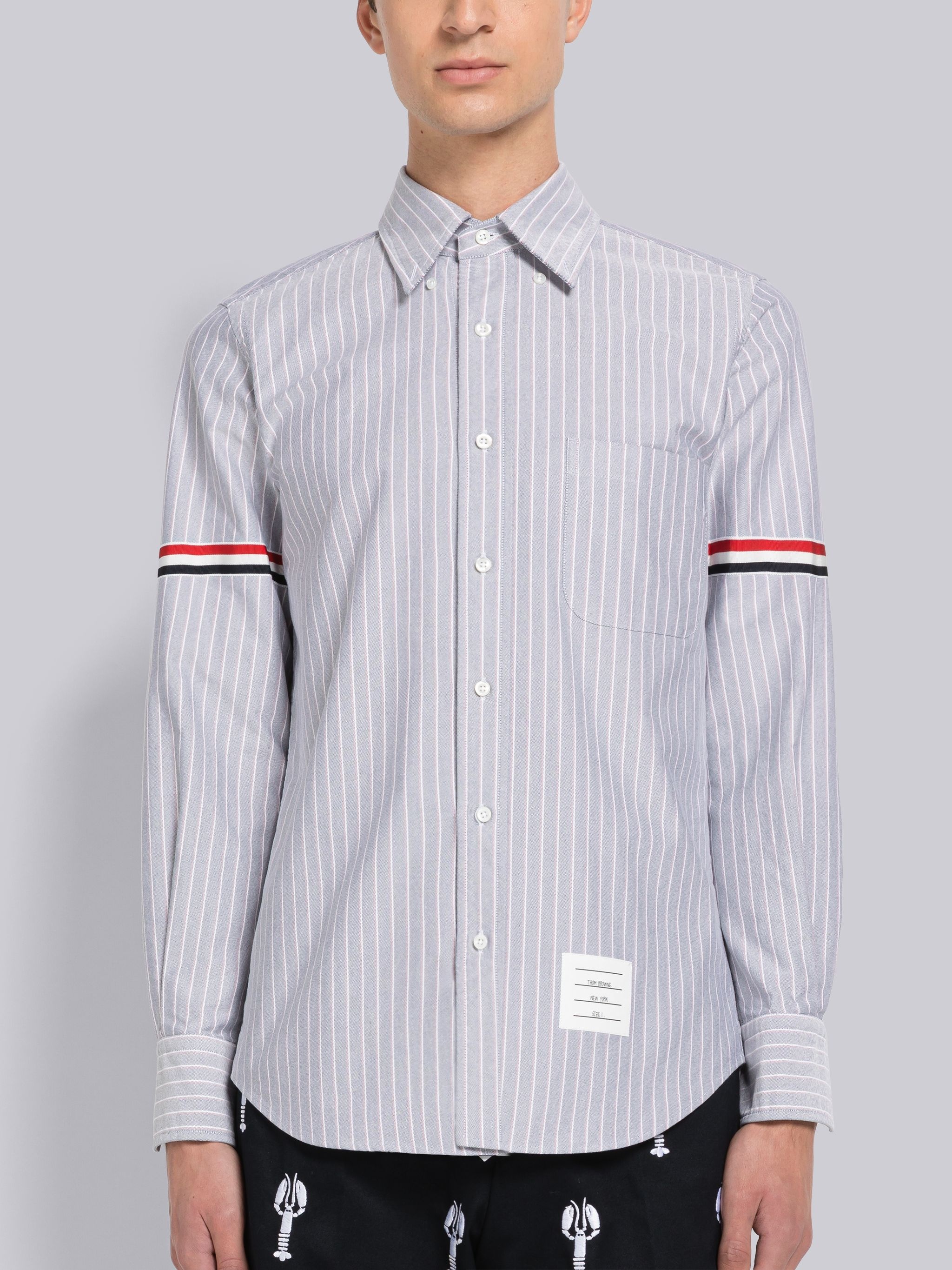 Shadow Pinstripe Oxford Armband Long Sleeve Shirt - 3