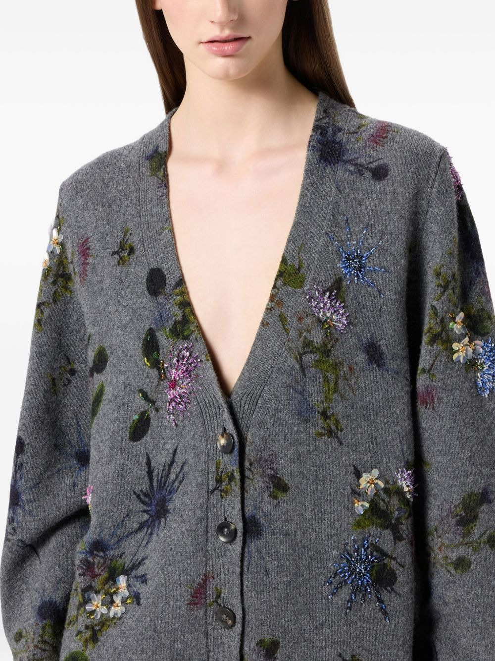 floral-beaded cardigan - 5