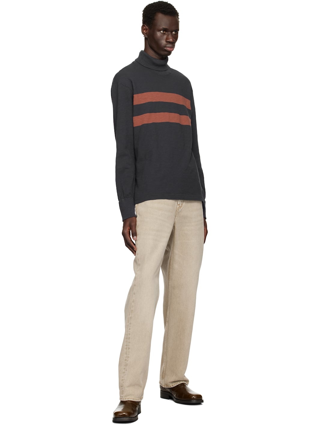 Navy & Red Double Striped Turtleneck - 4