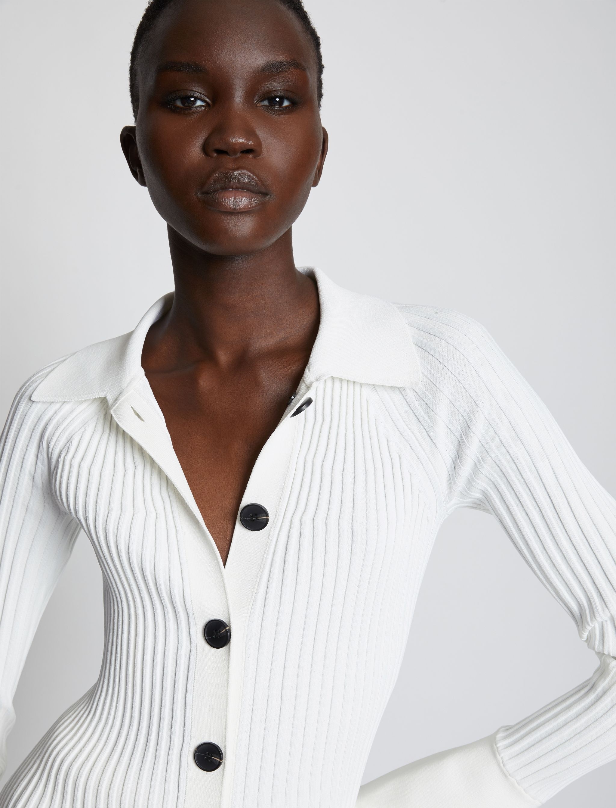 Rib Knit Collared Cardigan - 5