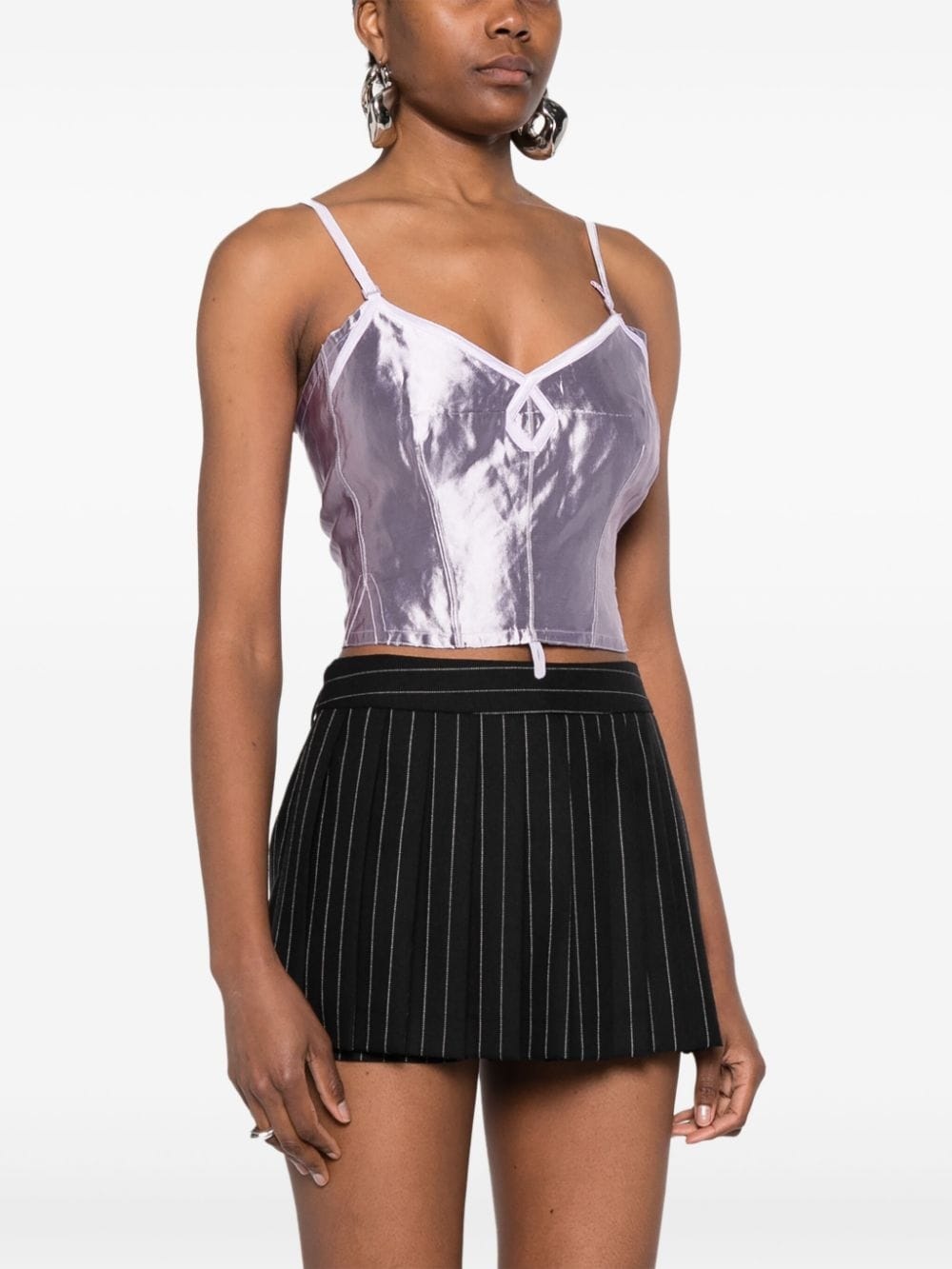 metallic-finish cropped top - 3