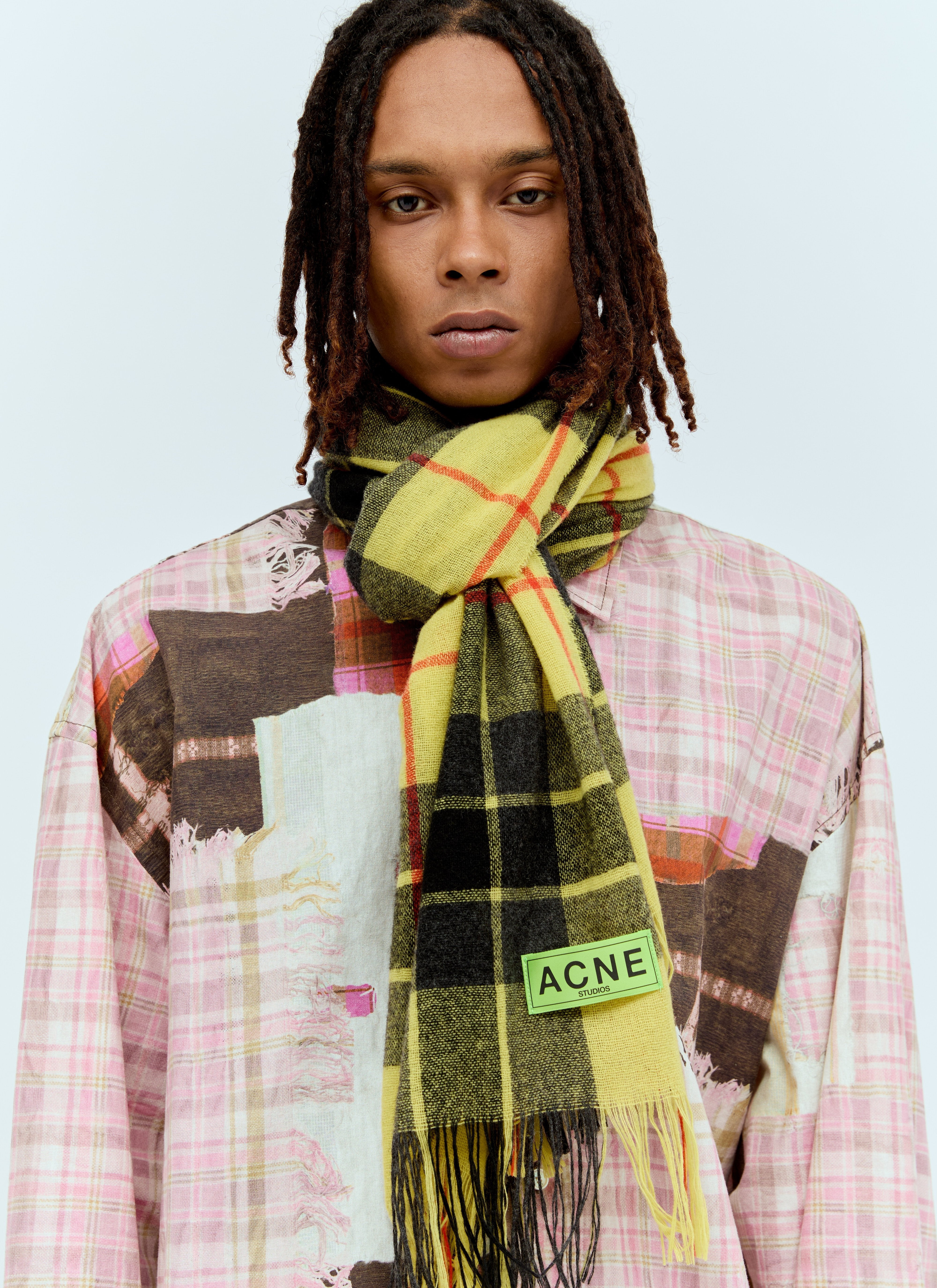Acne Studios Men Check Fringe Scarf - 1