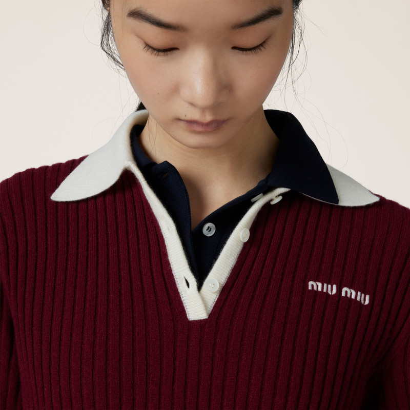 Miu Miu Ribbed cashmere polo shirt | REVERSIBLE
