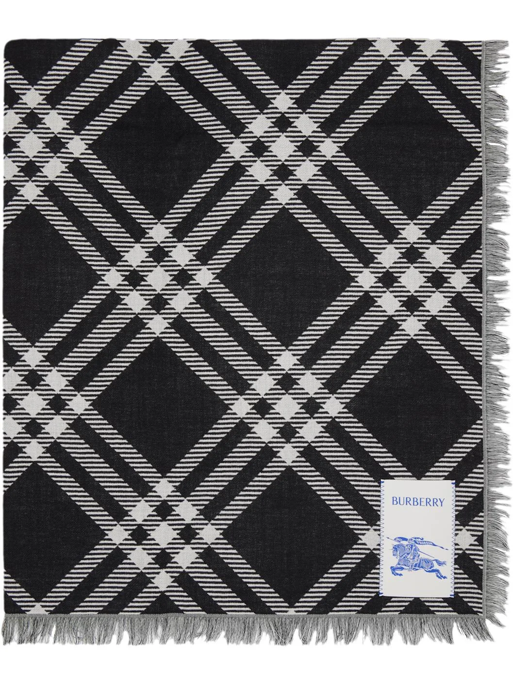 Black & White Wide Check Wool Silk Scarf - 1