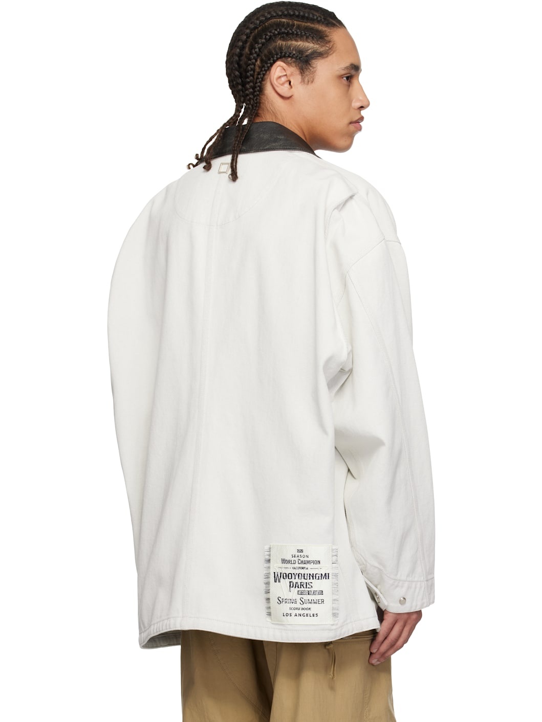 Off-White Leather Collar Denim Coat - 3