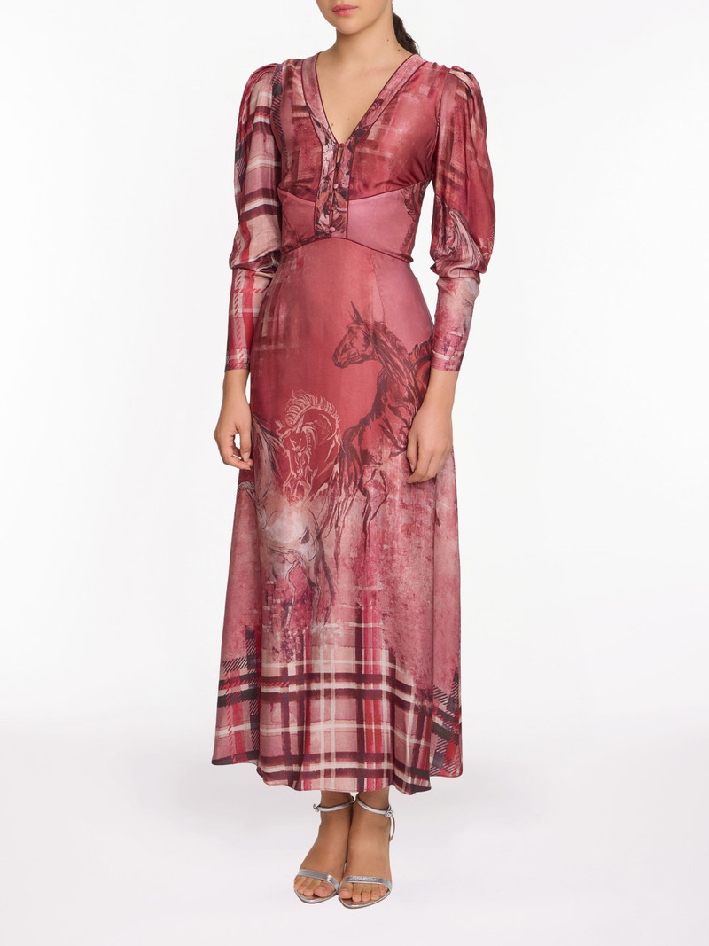 Marchesa WILD HEART TARTAN PRINTED MIDI DRESS outlook