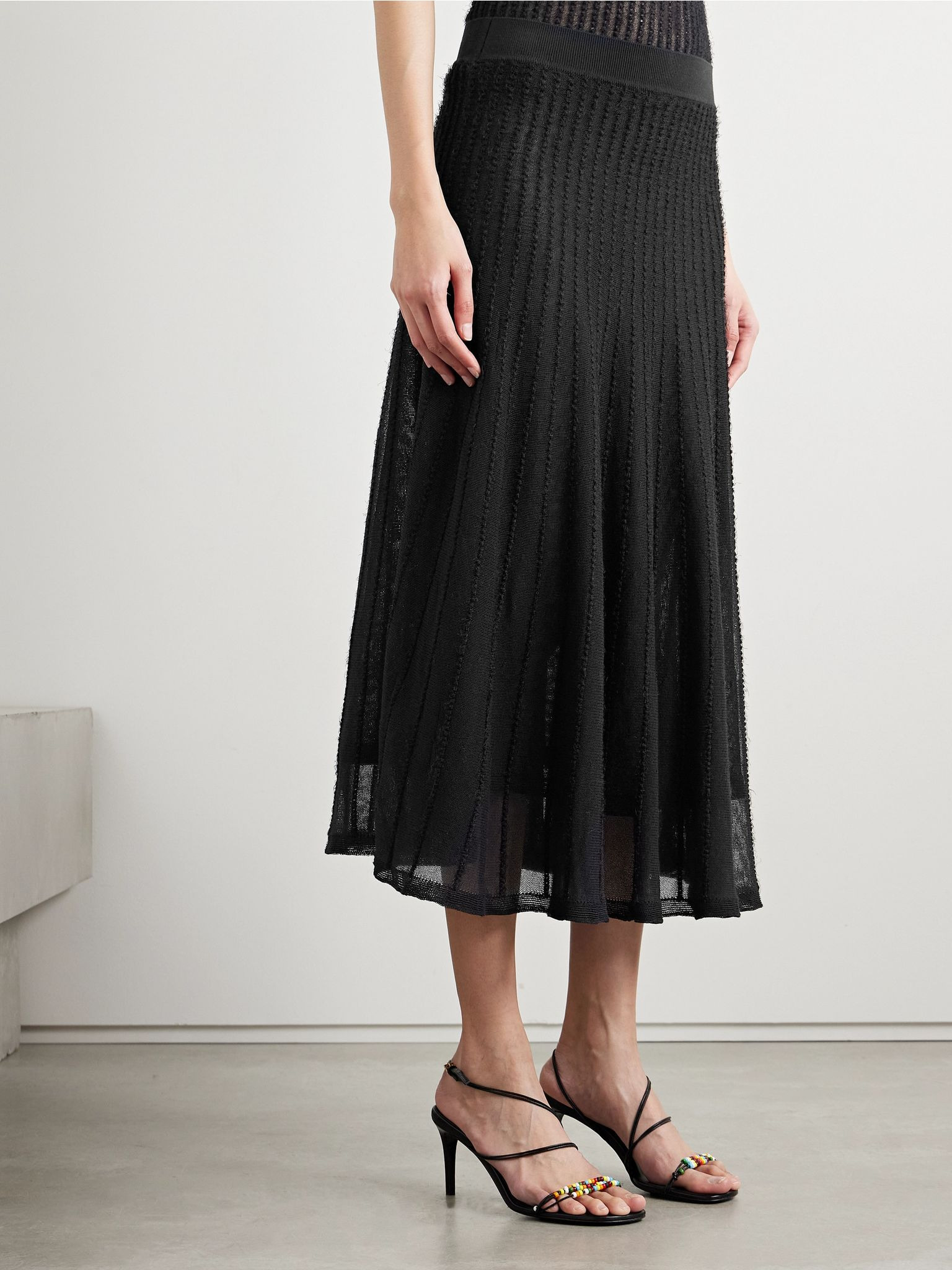 Dawn pointelle-knit midi skirt Black - 3