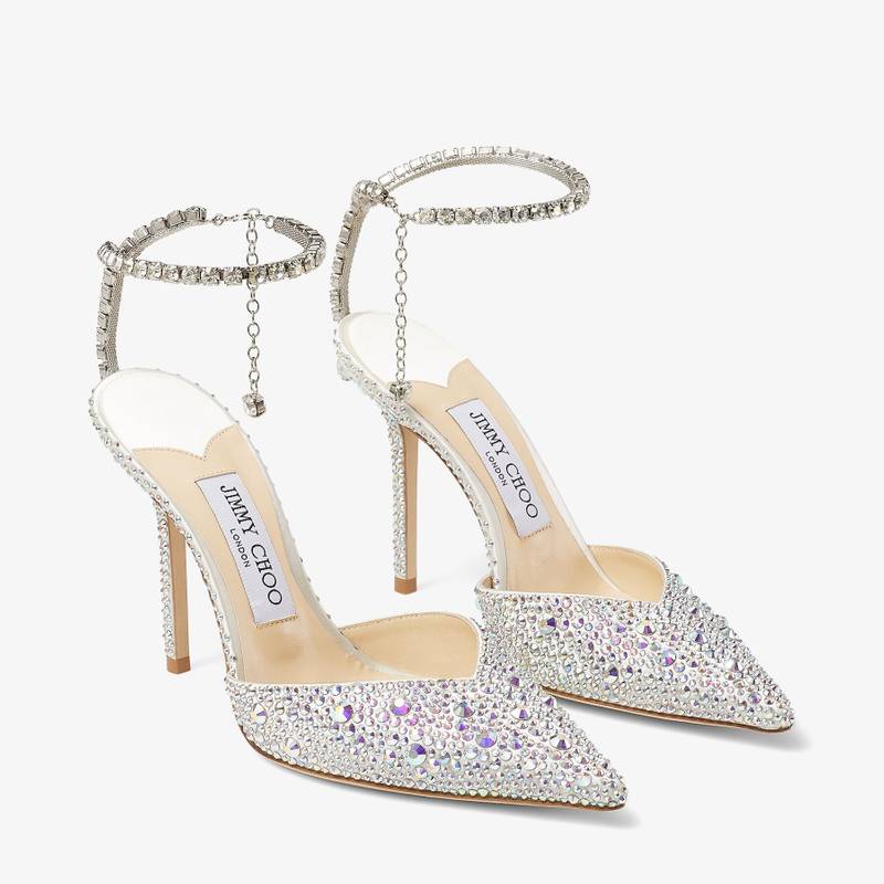 Saeda 100 Ivory Satin Pumps with Crystal Embellishment 2
