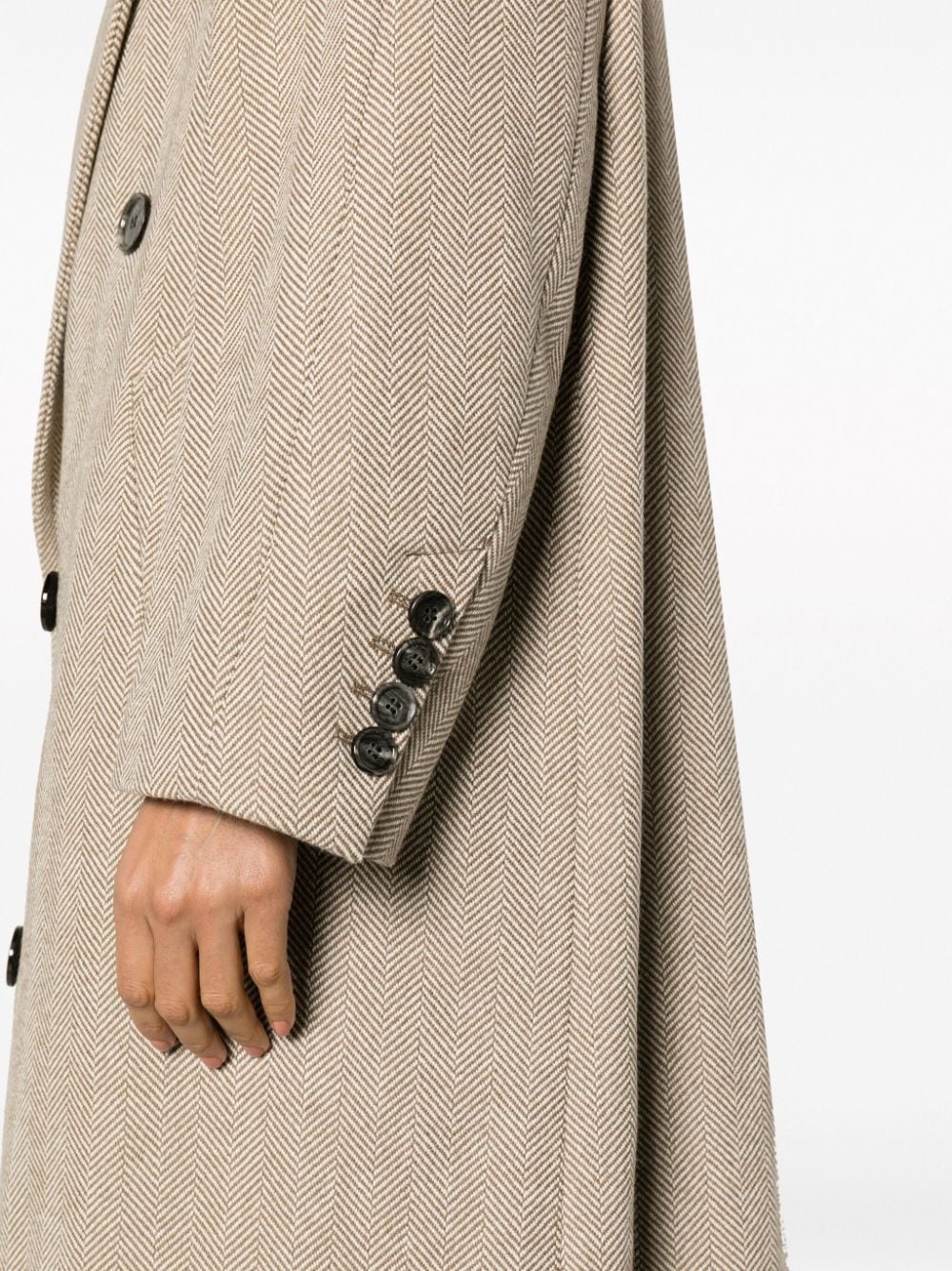 double-breasted herringboned long coat - 5