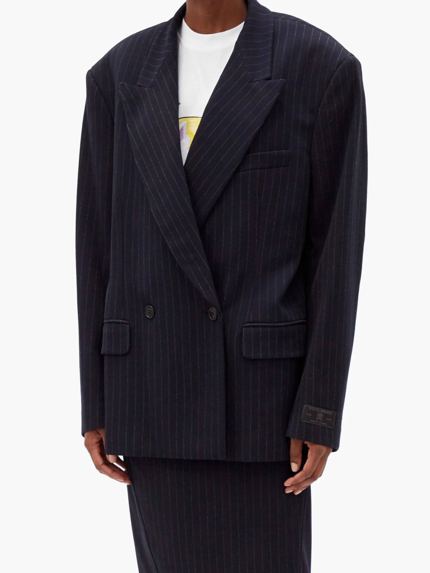 Double-breasted pinstriped twill blazer - 6