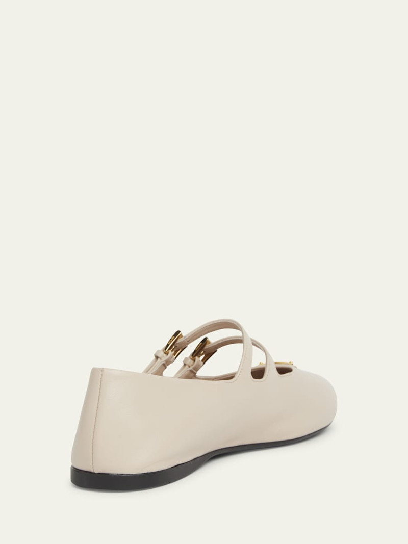 Prada Nappa Leather Double-Strap Triangle Logo Ballerina Flats outlook