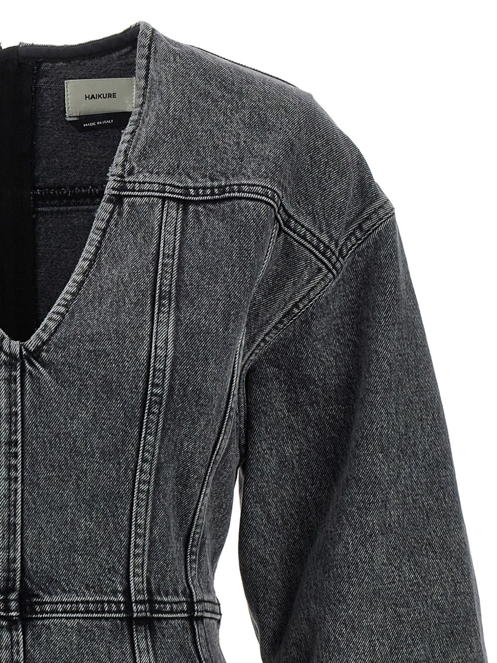 V-neck denim mini dress - 4