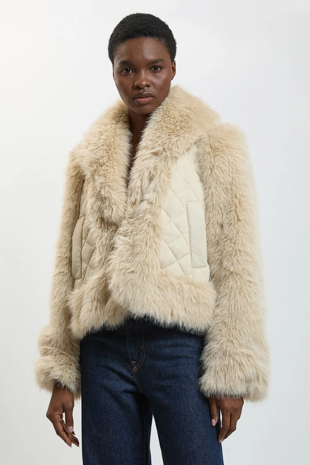Faux Fur & Quilted Padded Mix Short Coat - 1