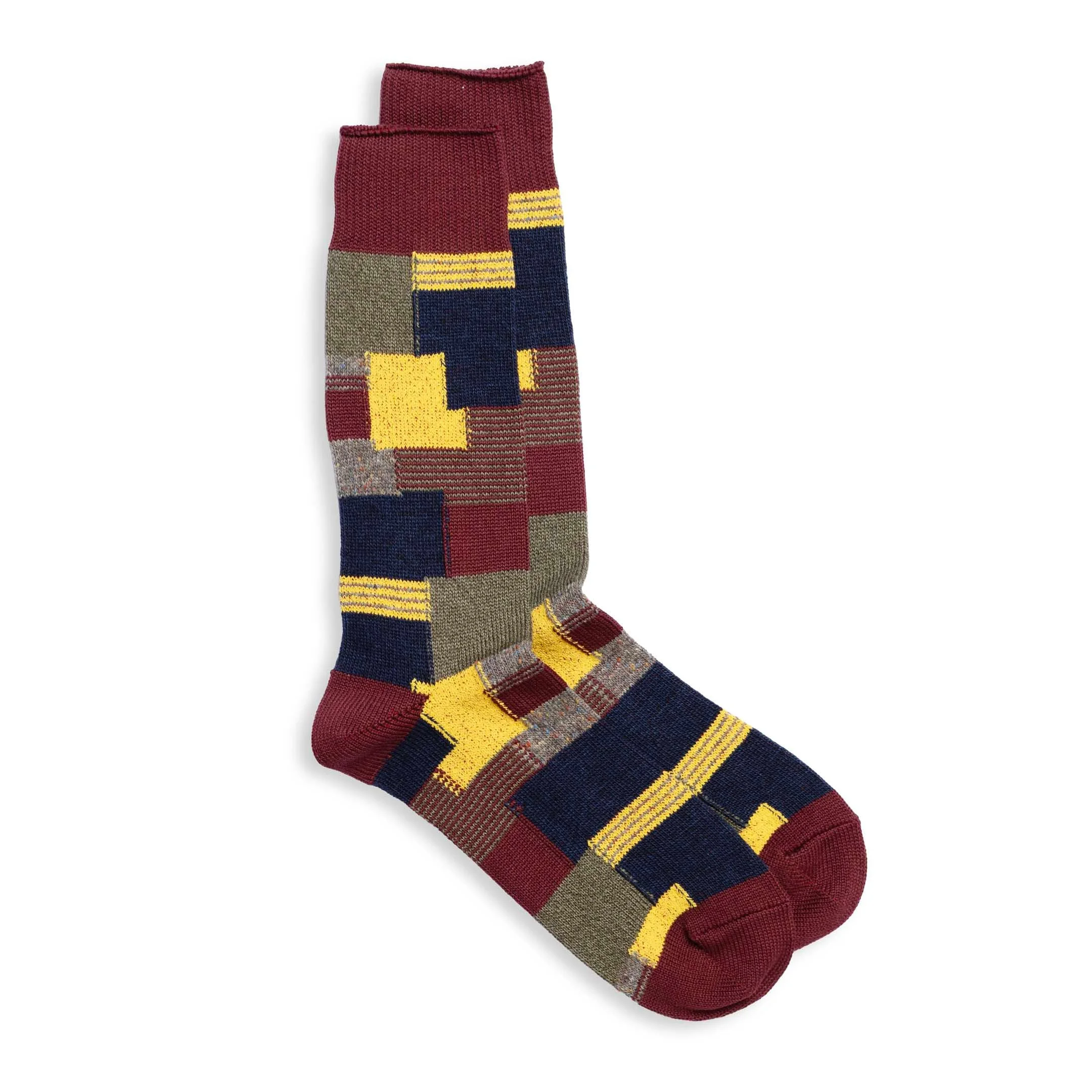 Anonymous Ism Patchwork Crew Sock Wine - 1