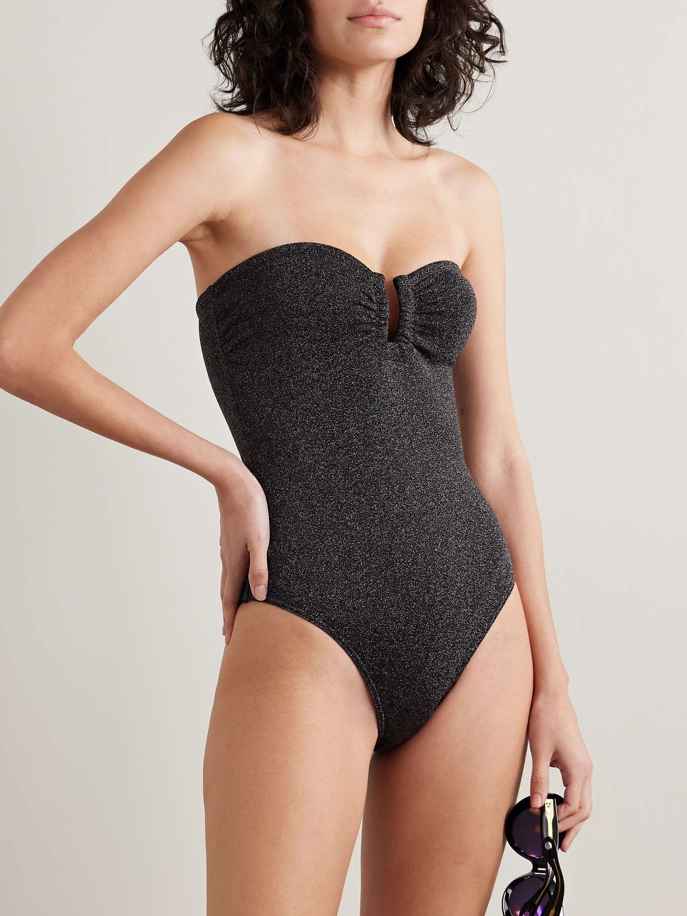 Irisée Scintillant strapless metallic swimsuit Black - 2