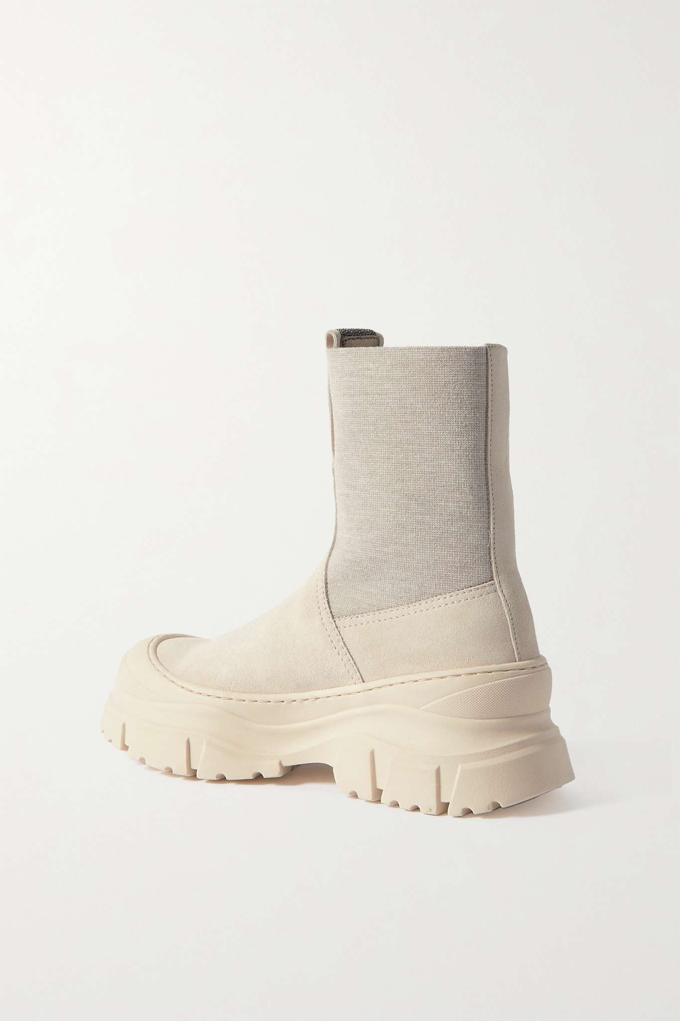 Bead-embellished suede and stretch-knit Chelsea boots - 3