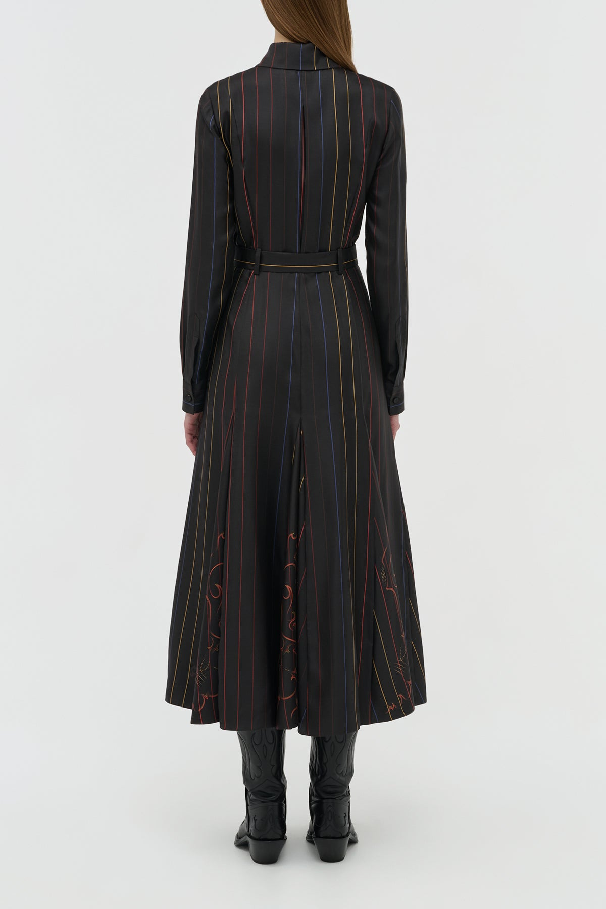 Galway Shirtdress in Charcoal Multi Pinstripe Silk Twill - 5