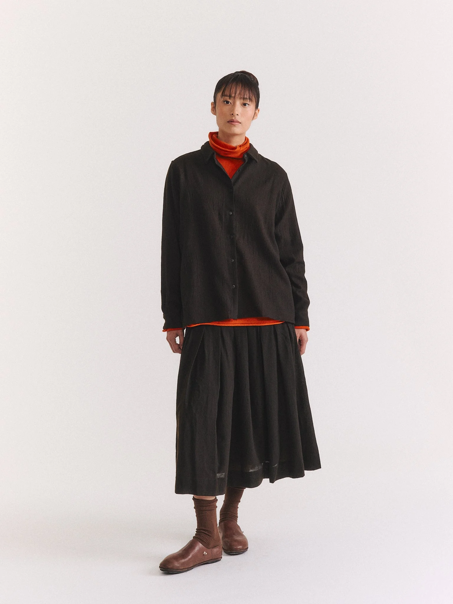 MARIA SHIRT - OPEN WEAVE - DARK BROWN - 1