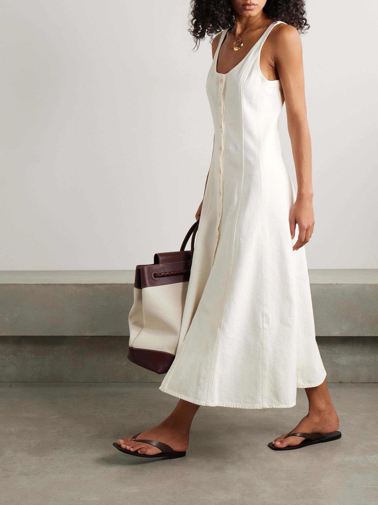 Rosetta paneled denim midi dress Off-white - 2