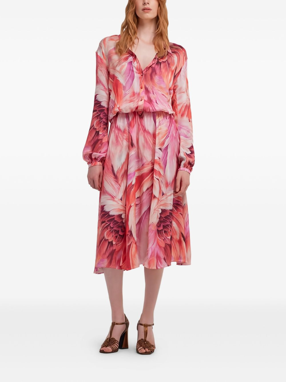 feather-print button-down midi dress - 2