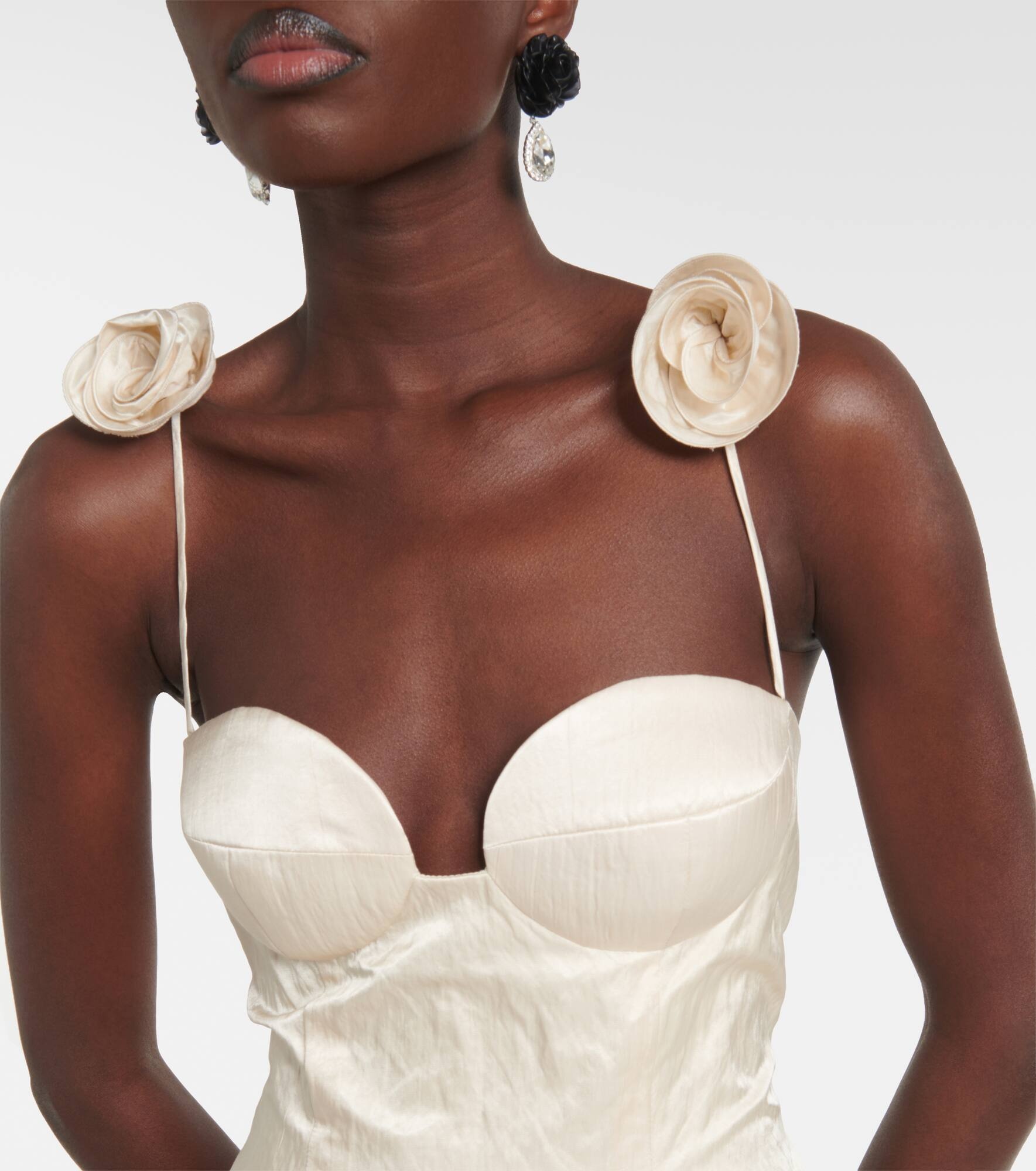 Floral-appliqué cotton-blend bustier dress - 4