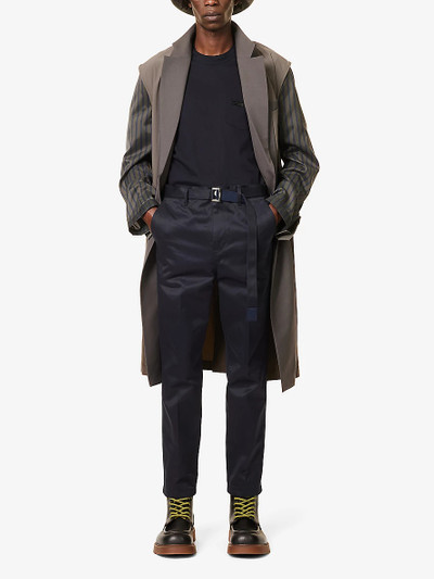 sacai Integrated-belt tapered-leg cotton trousers outlook
