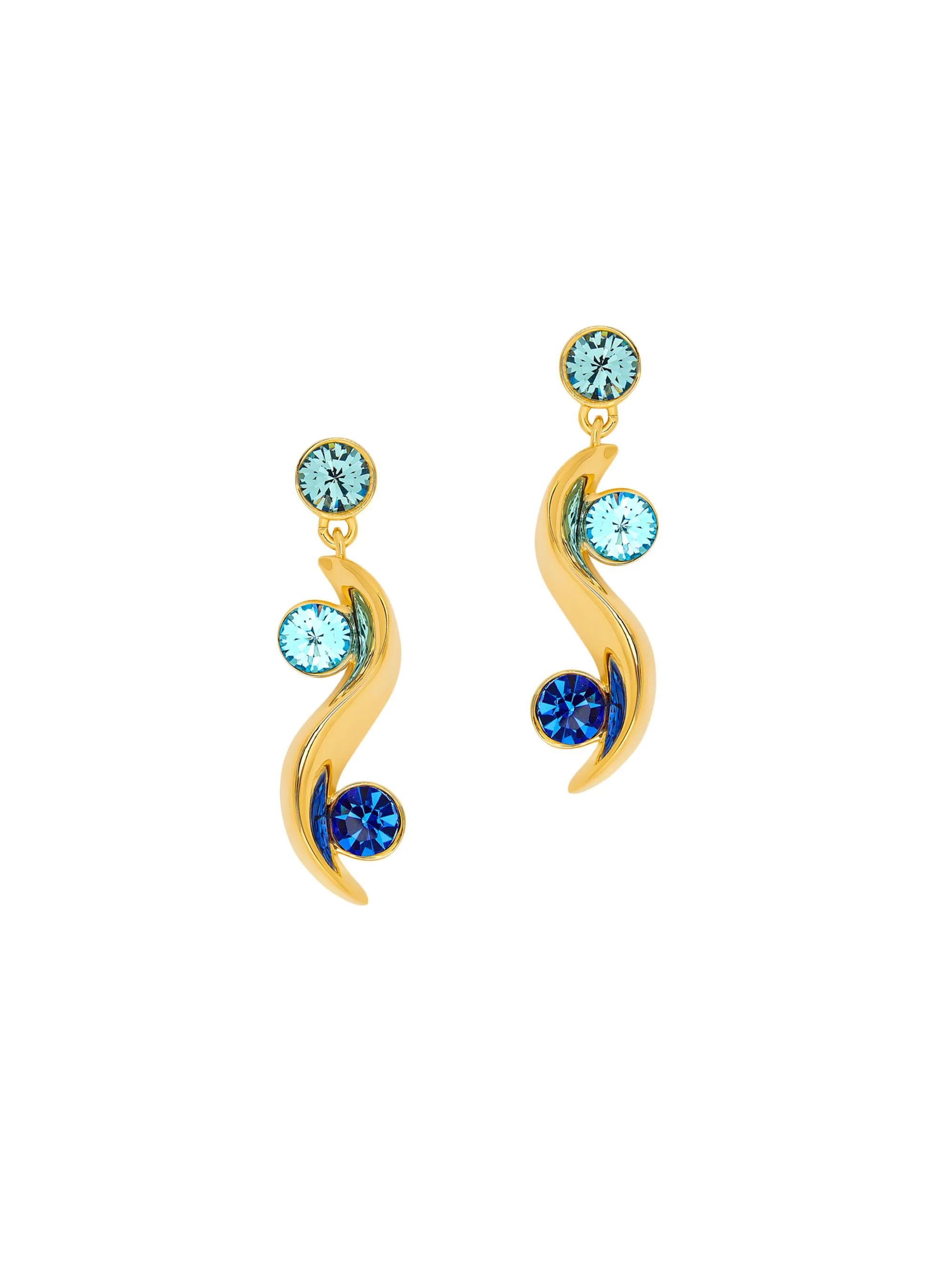 Women's 24K-Gold-Plated & Glass Crystal Wave Drop Earrings - Blue Multi - 1
