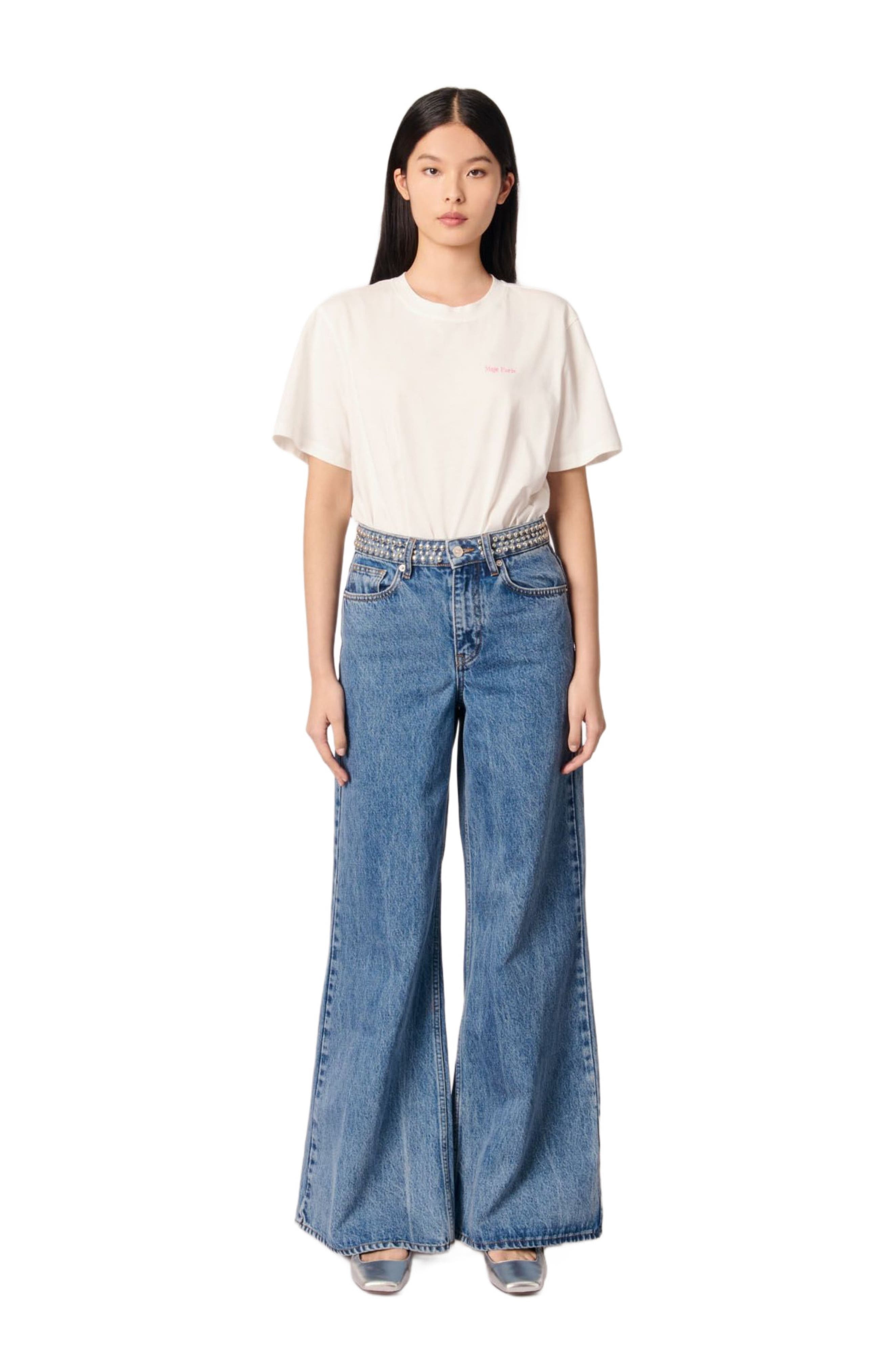 maje Flares jeans with studded waistband in Blue Jean at Nordstrom - 2