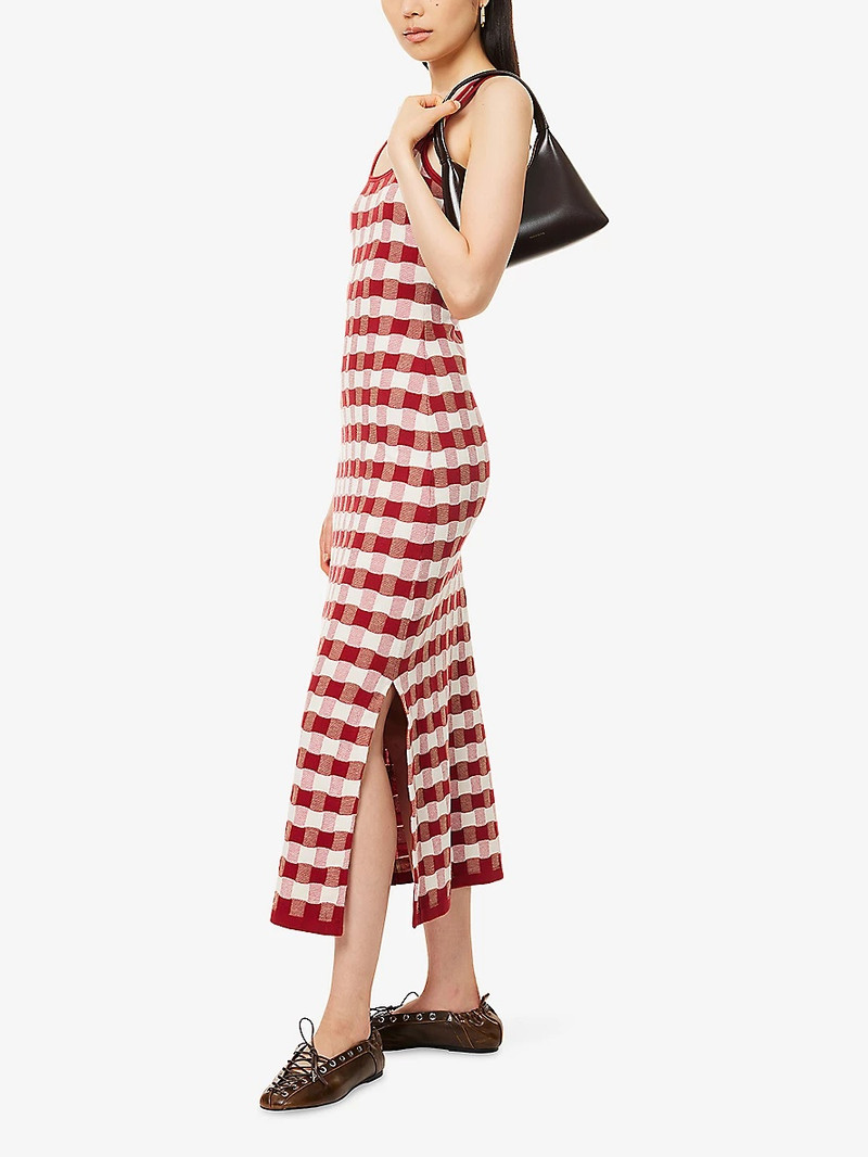 House of Sunny Picnic Hockney Shoulder-Straps Cotton-Knit Midi Dress outlook