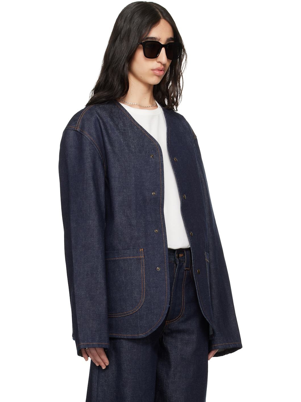 Blue Leon Collarless Raw Denim Jacket - 2