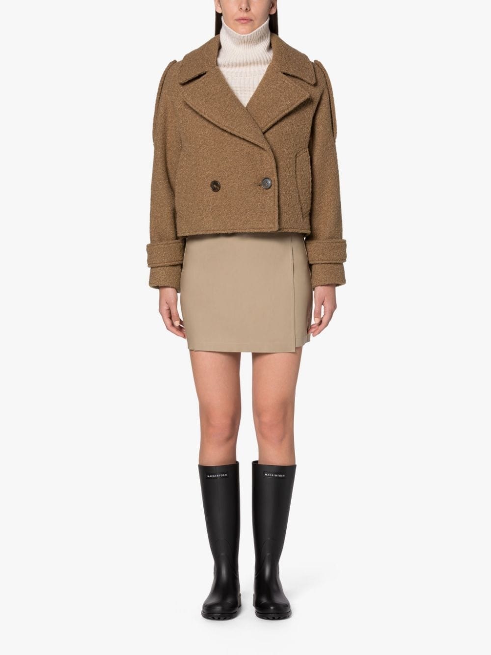 KIRSTEE BEIGE WOOL CROPPED PEA COAT - 3