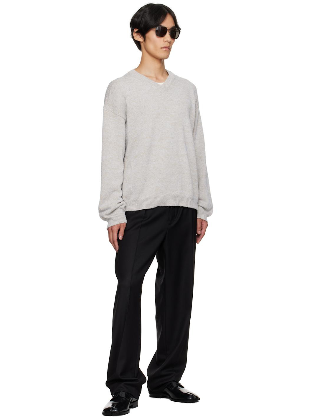 Beige V-Neck Sweater - 4