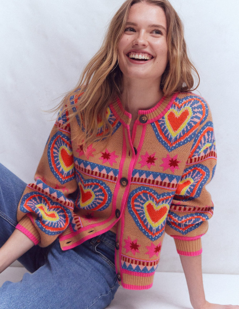 Abi Jacquard Cardigan-Camel Melange, Hearts 5