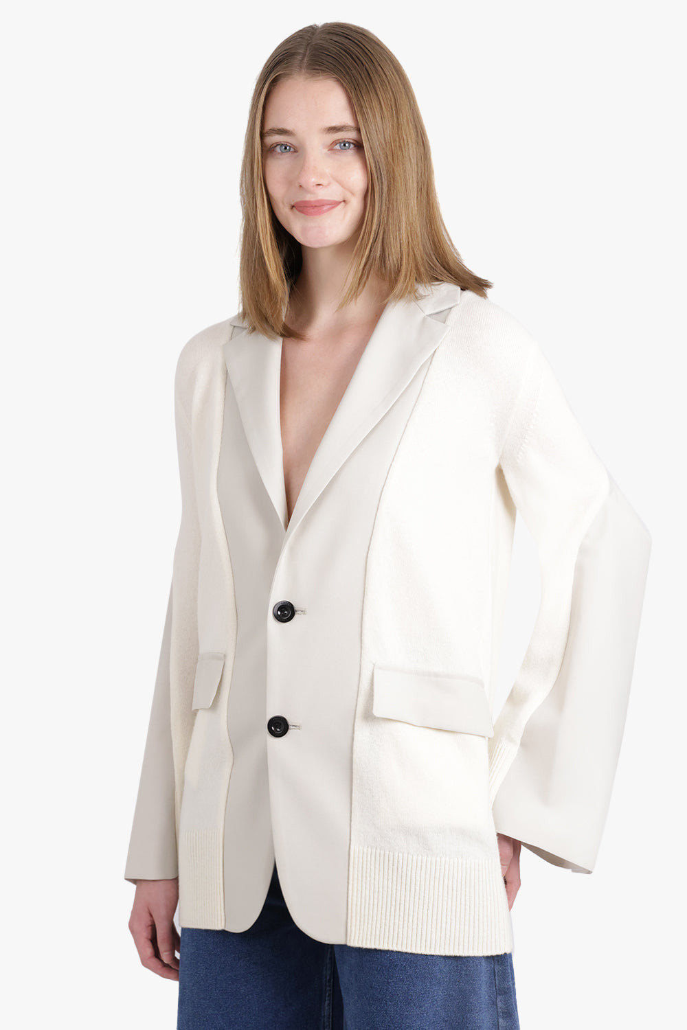 CARDIGAN X SUTING JACKET WITH BALLOON SLEEVES | ECRU/OFF WHITE - 7