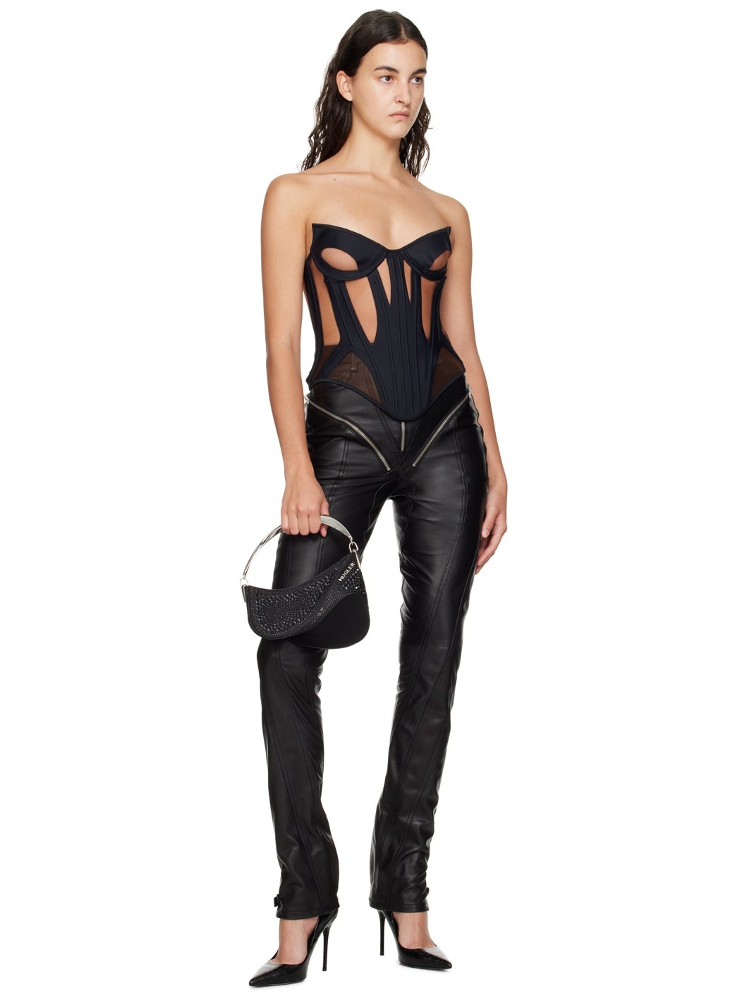 Black Zip Leather Pants - 4