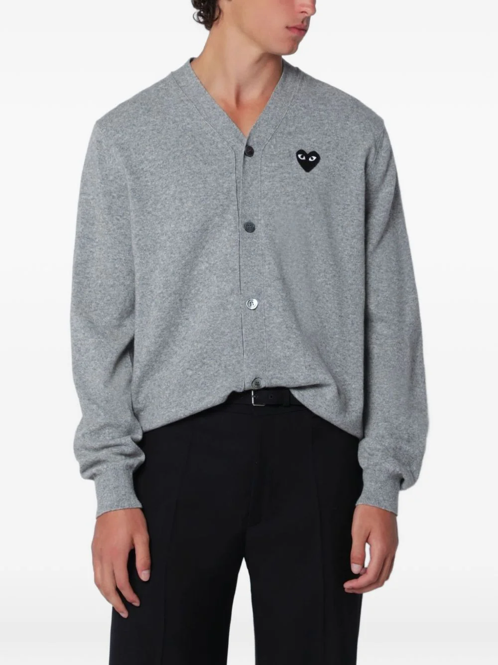 logo-patch V-neck cardigan - 1