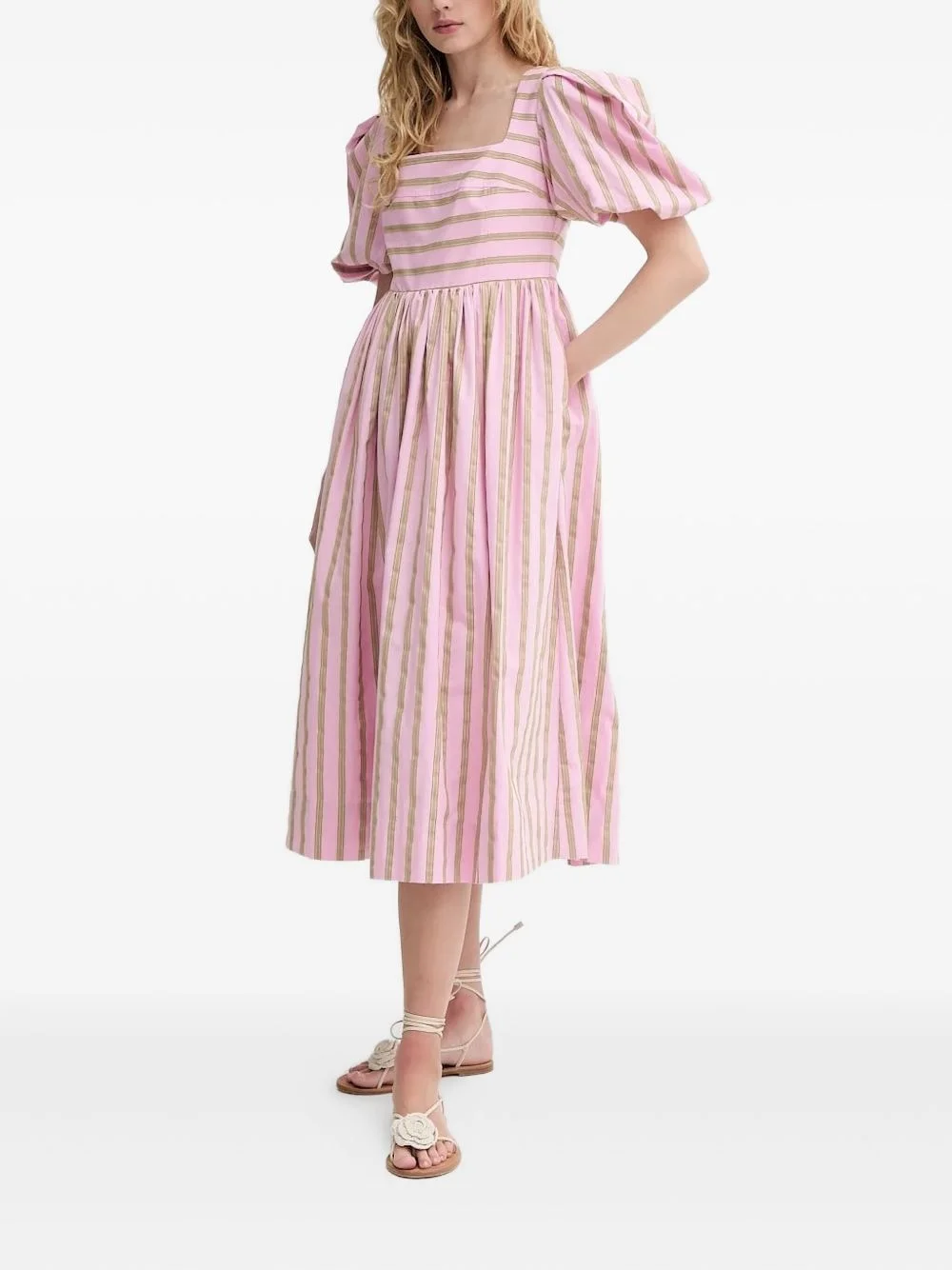 puff-sleeve striped dress - 1
