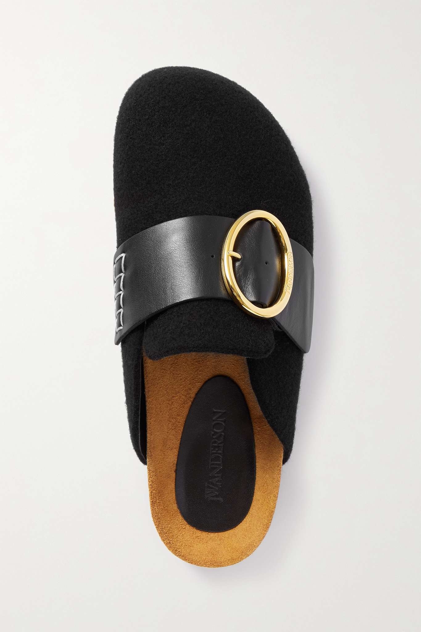 Buckled leather-trimmed felt slippers - 5