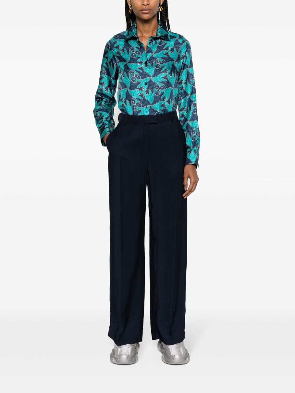 fish-pattern silk shirt - 2