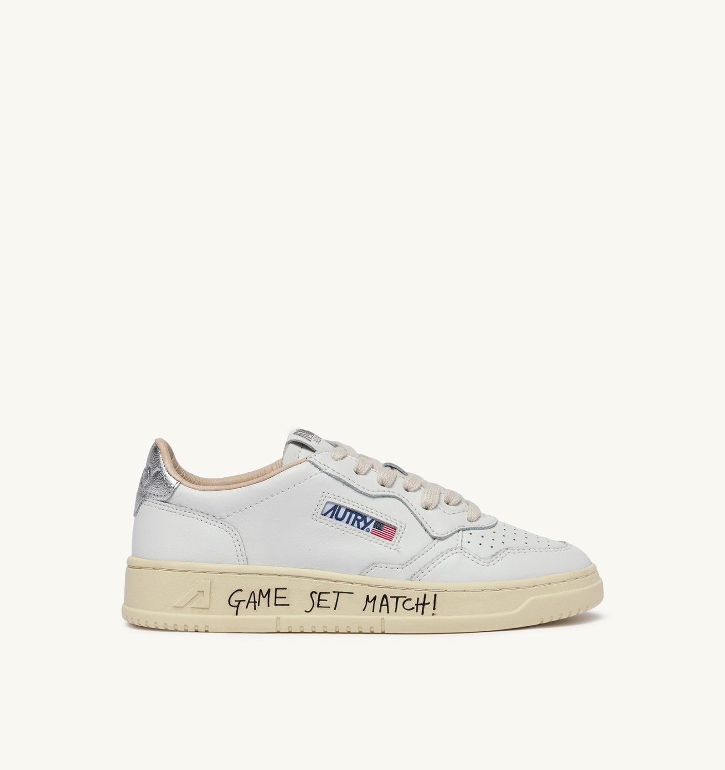 MEDALIST LOW SNEAKERS IN WHITE AND SILVER LEATHER WITH LETTERING - 1