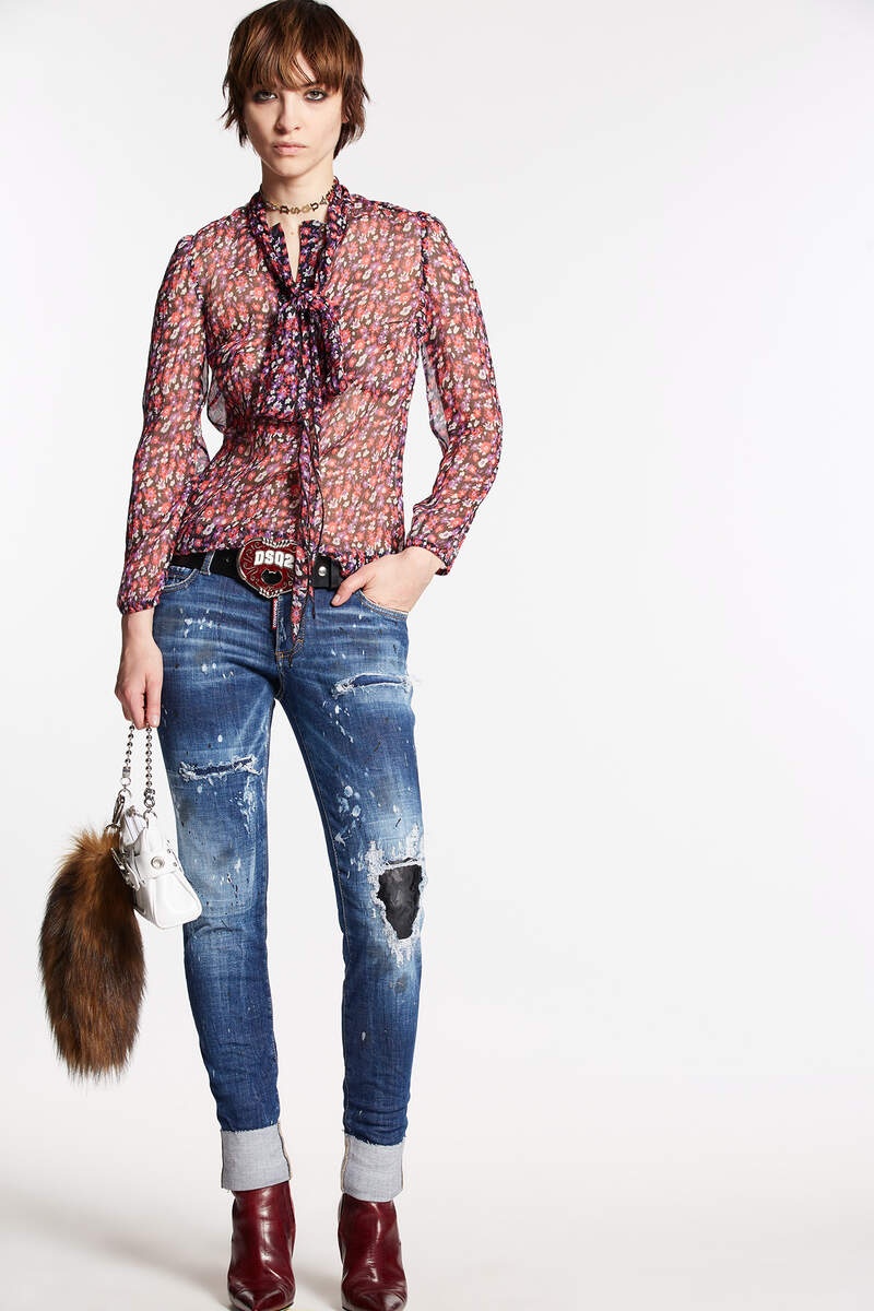S.S. DARK RIPPED LEATHER PATCH JENNIFER JEANS - 1