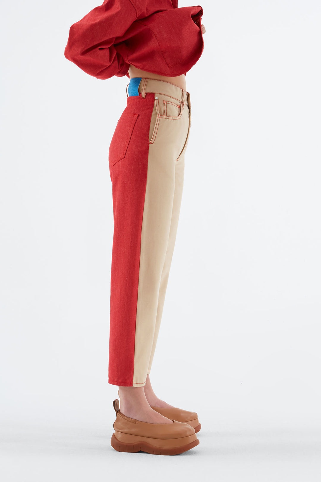 BEIGE & RED DENIM PANTS - 3