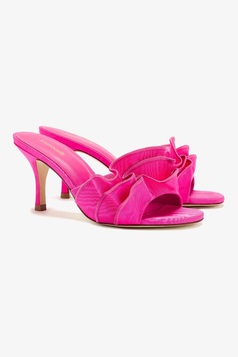 Larroudé Colette Ruffle Sandal In Magenta Fabric outlook